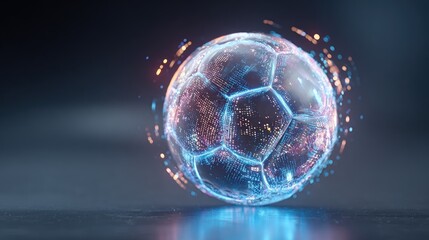 Digital football ball with futuristic glow