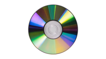 Shiny multicolored CD with rainbow reflections on transparent background