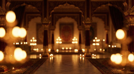 Obraz premium Grand Indian Palace Hall with Ornate Arches and Warm Candlelight