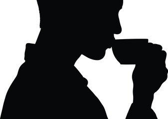 Man silhouette drinking from cup, mysterious, qgm5qmnkzdmlfgm50snyydotqwy5qtljbtyw0iz, profile, closeup, simple, elegant, black, graphic