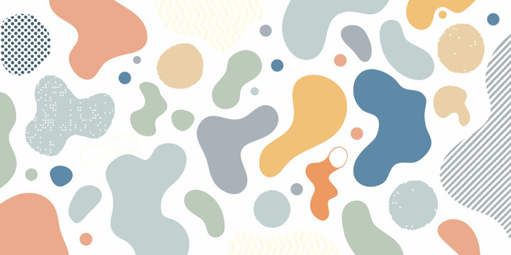 Abstract colorful blobs and lines on a white background