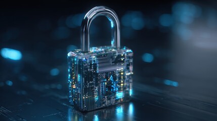 Digital padlock on transparent background