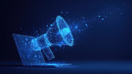 Digital megaphone on laptop screen