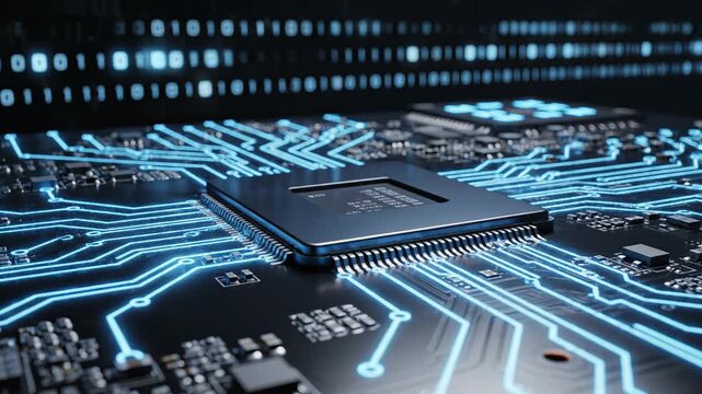Closeup of a glowing circuit board