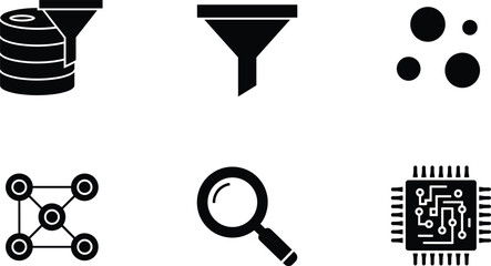 Fototapeta premium Black and white of business process and technology business process, technology, black and white, funnel, database, network, magnifying glass, microchip, circuit board, data analysis, marketing, finan