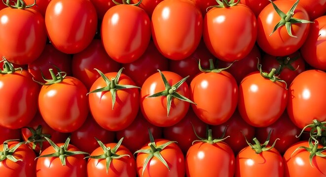 Fresh roma tomatoes arranged in rows