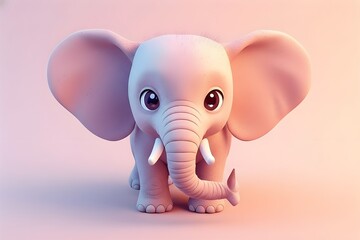 Obraz premium A 3D rendered illustration of a cute cartoon elephant with large ears and tusks against a pastel background