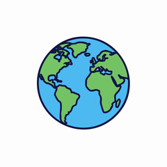Colorful Earth Globe Flat Vector Icon Representing Global Communication, World Map and International Business