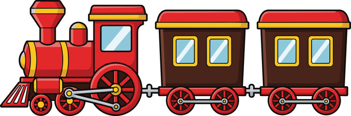 Cartoon, train, locomotive, toy, railway, transport, kids, vehicle, engine, wagon, colorful, illustration, design, isolated, red, travel, transport, playful, cartoon, style © Mst