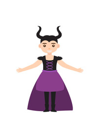 Fototapeta premium Cute Devil Girl with Open Arms Halloween Illustration