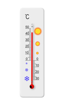 Celsius scale thermometer isolated on transparent background. Ambient temperature plus 44 degrees