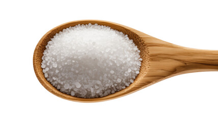 Coarse salt crystals in a rustic wooden spoon