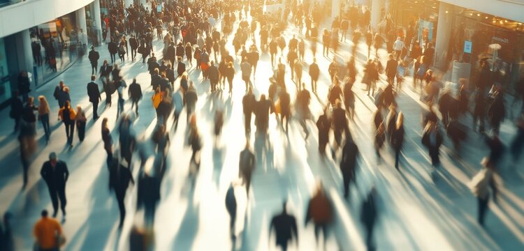 A lively trade show atmosphere with vendors and attendees, reflecting the professional spirit of business events, suitable for advertisements or marketing campaigns.