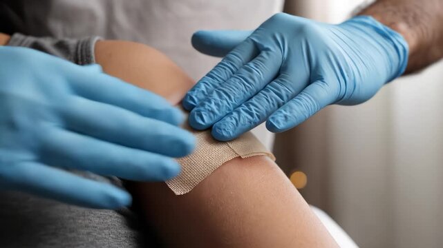 medical bandage application on leg