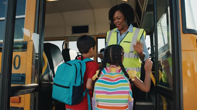 School bus with children and driver