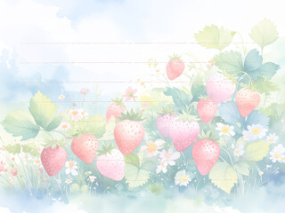 Strawberry flower bed letter paper　イチゴの花壇の便箋
