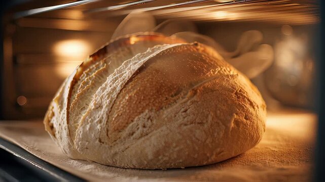 Bread baking in oven timelapse