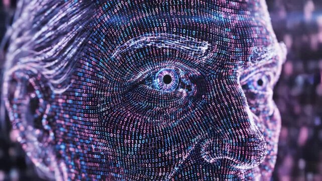 Digital human face with binary code