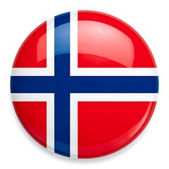 Obraz premium Glossy button with a red field and a white-bordered blue Nordic cross, casting a shadow on a white background