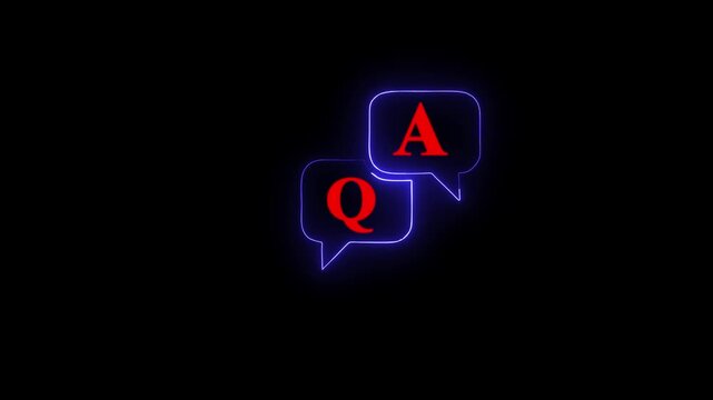 q and a question and answer animated session icon neon 4k screen Animated. Question and Answer the letters Q and A. Speech bubbles.4k video