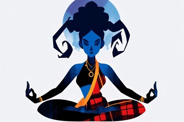 Woman yoga girl doing meditation in lotus pose. Flat vector illustration for spiritual practice and mindfulness art.