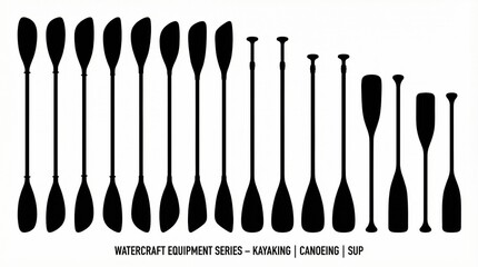 Black silhouette paddle icons in varied water sport styles