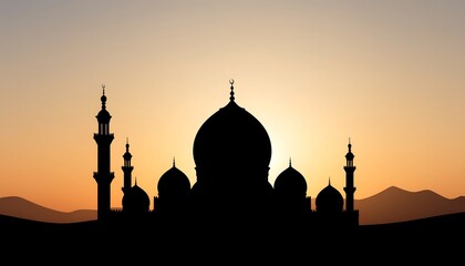 Mosque Silhouette at Golden Hour Serene Islamic Architecture