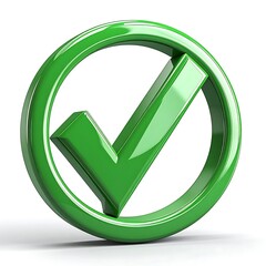 Glossy, green checkmark within a green circle on a white background, casting a soft shadow