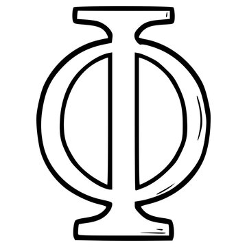 phi Greek alphabet illustration hand drawn outline vector