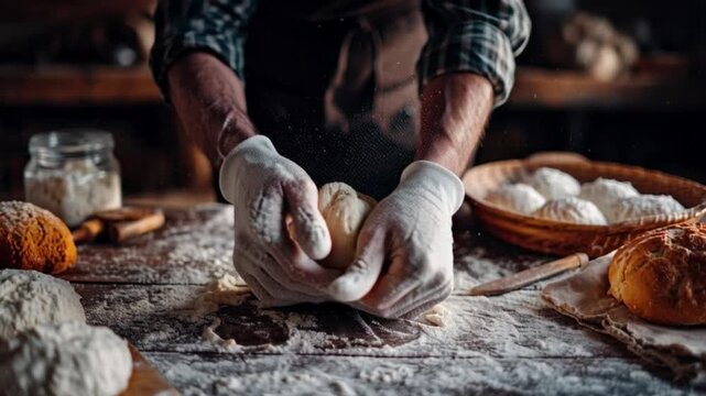 Chef making fresh dough for baking