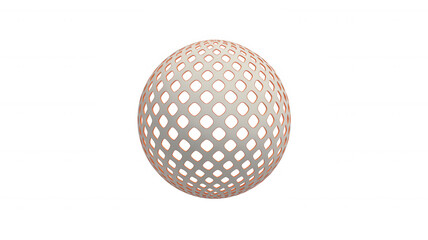 White sphere with hexagonal holes and orange edges ball isolated on a transparent background