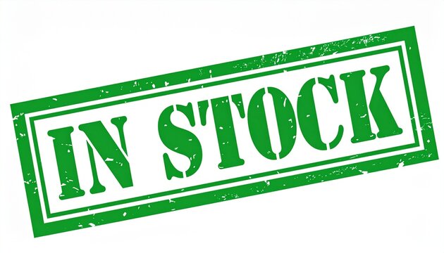 Green Rectangular IN STOCK Stamp with Bold Text and Three Stars