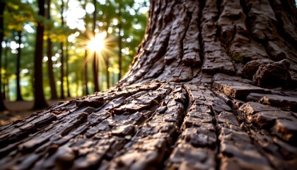 Sunrise Glow Teak Bark Calm Forest Scene