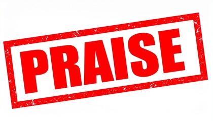 Red Rectangular PRAISE Stamp with Bold Capital Letters and Border