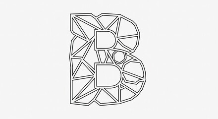 Geometric letter B made of shattered glass pieces on white background
