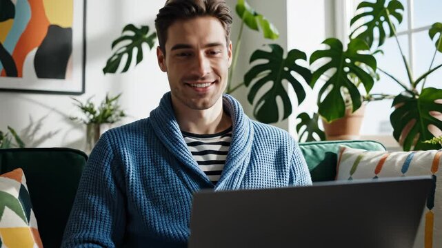 Man working on laptop at home