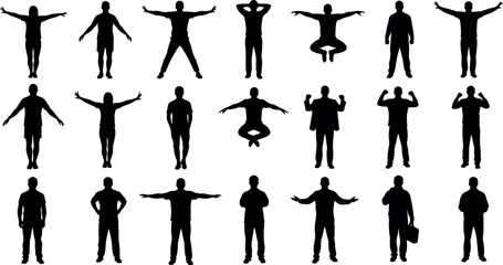 Collection of 20 human silhouettes in various poses and actions