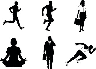 Silhouettes of people engaging in various activities