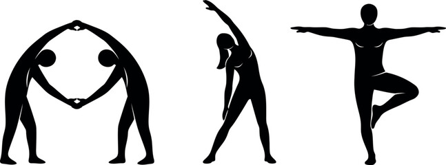 Yoga poses in silhouette form for wellness and flexibility