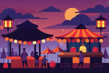 Asian Street Food Market At Twilight Scene