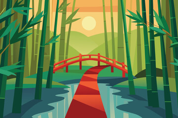 Calm Bamboo Forest At Dawn With Dew Drops