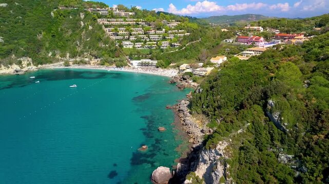 Aerial View of Ermones Beach on the West Coast of Corfu Island, Greece