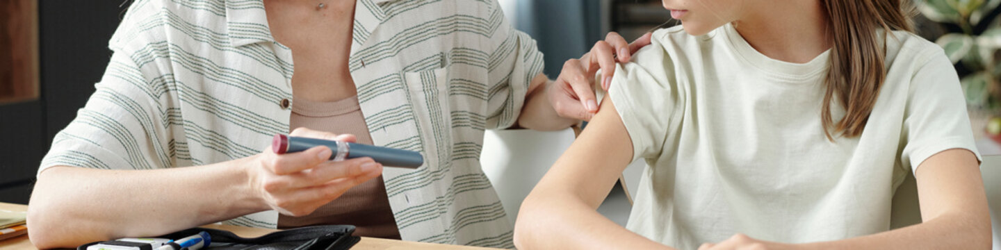 Diabetes glucose test and insulin injection at home healthcare