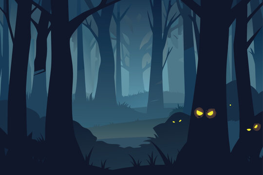 Dark Forest With Glowing Creature Eyes