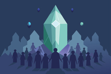 Floating Crystal With Mystic Cult Ritual