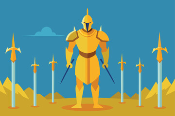 Knight In Golden Armor In Field