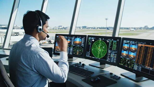 Air traffic controller at work