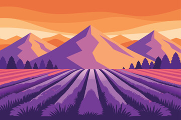 Lavender Field With Snow Mountains