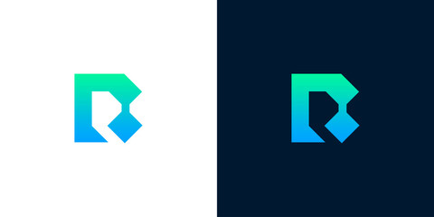 Dynamic abstract initial letter R or B logo design featuring a modern gradient of blue and green colors, ideal for technology, business, or creative branding © Eunois