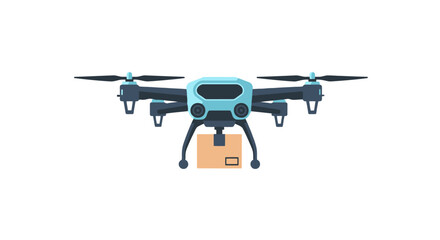 Drone carrying a package in flight, showcasing technology and transport innovation